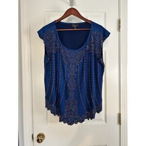 Dressbarn Collection 3X Beaded Teal Blouse Women Plus Size Formal Evening